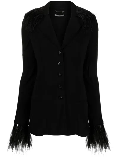 ALBERTA FERRETTI GOOSE-FEATHER TRIM BUTTON-UP JACKET