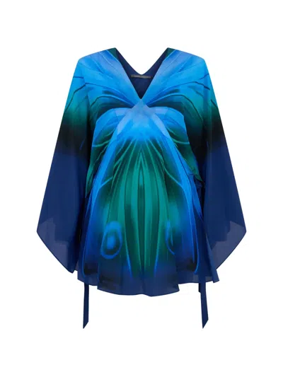 Alberta Ferretti Gradient-effect V-neck Blouse In Blue