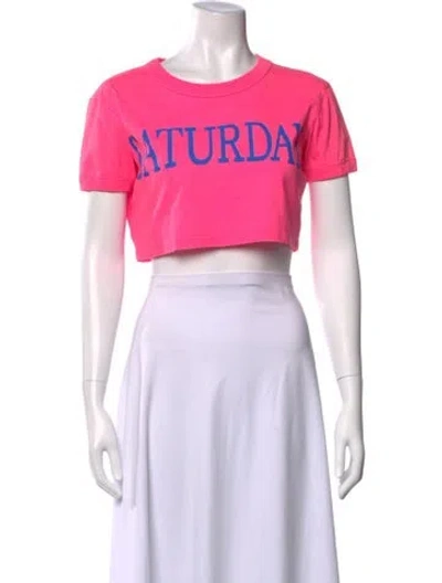 Pre-owned Alberta Ferretti Graphic Print Crew Neck Crop Top In Pink