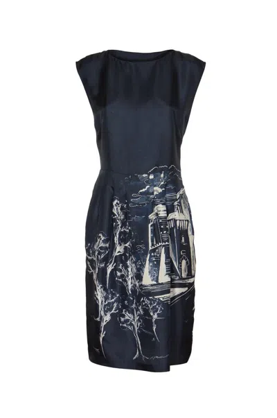 Alberta Ferretti Graphic Printed Sleeveless Dress In Blue