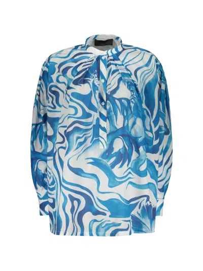 Alberta Ferretti Graphic-print Mandarin-collar Shirt In Multi
