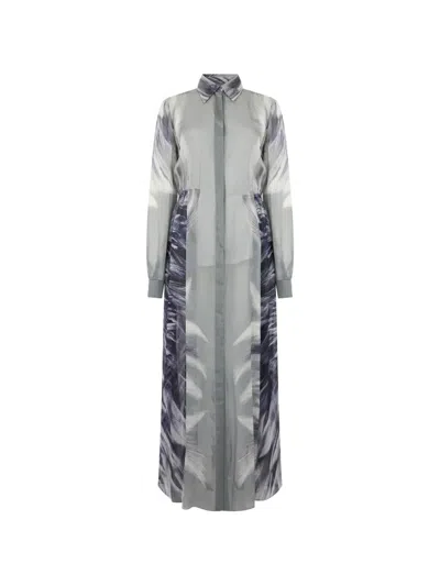 Alberta Ferretti Graphic-print Silk Maxi Shirt Dress In Gray