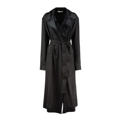 Alberta Ferretti Gray Duster In Lightweight Wool In Black
