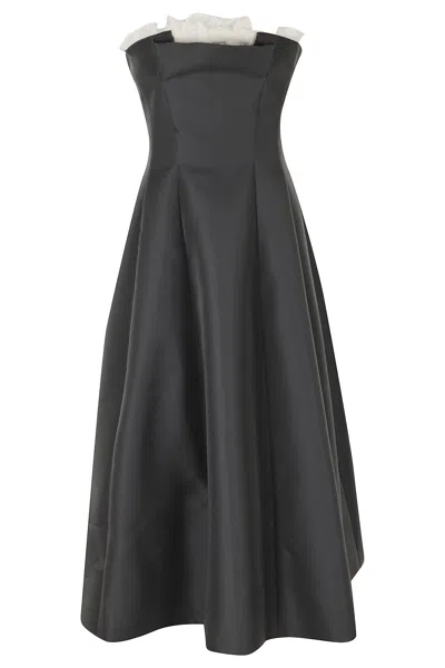 Alberta Ferretti Gray Mikado Lace Geometric Neckline Silk-blend Dress