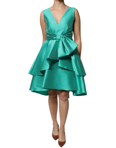 Pre-owned Alberta Ferretti Green Satin Polyester Sleeveless V-neck Layered Women's Dress ()