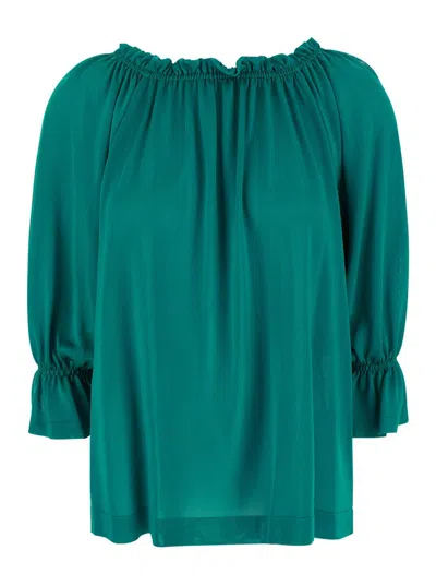 Alberta Ferretti Green Top With Pleated Details In Viscose Woman