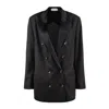 Alberta Ferretti Grey Double-breasted Blazer In Lightweight Wool In Black