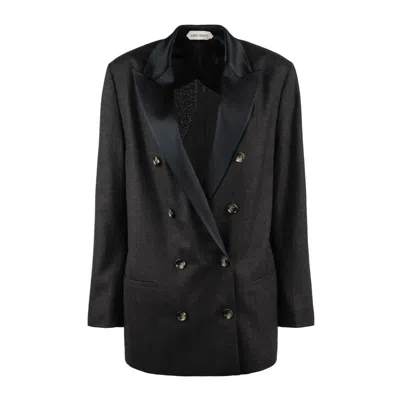 Alberta Ferretti Grey Double-breasted Blazer In Lightweight Wool In Black