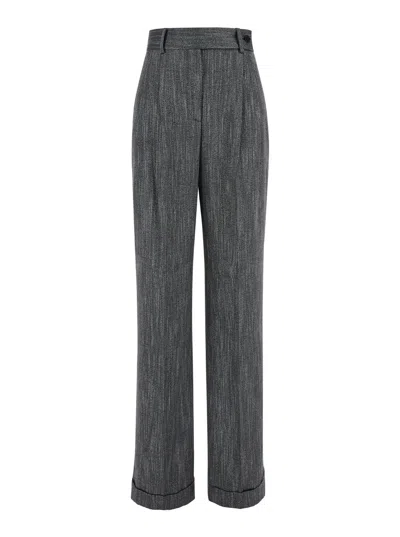 ALBERTA FERRETTI GREY HIGH WAISTED STRAIGHT PANTS IN VISCOSE WOMAN