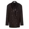 Alberta Ferretti Longline Structured Satin Button Suit In Brown