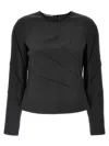 Alberta Ferretti Pleated Blouse With Long Sleeves And Round Neck In Grey
