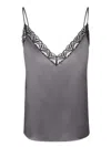 Alberta Ferretti Satin Top With Lace Inserts In Grey