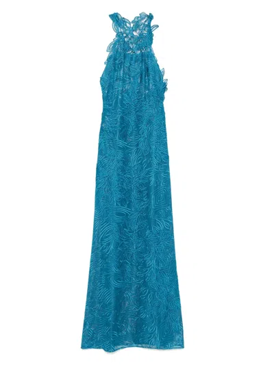 Alberta Ferretti Guipure-lace Maxi Dress In 蓝色