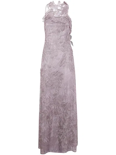 Alberta Ferretti Guipure-lace Sleeveless Maxi Dress In Grey