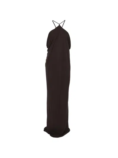 Alberta Ferretti Halterneck Draped Maxi Dress In Brown