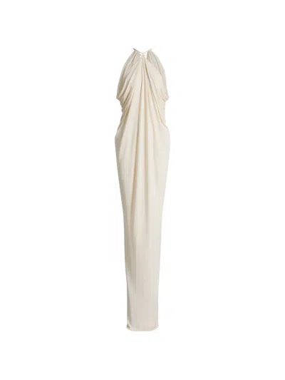 Alberta Ferretti Halterneck Draped Maxi Dress In White
