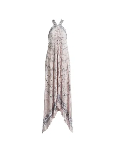 Alberta Ferretti Halter-neck Embellished Dress In Pink