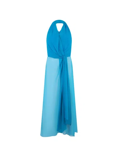Alberta Ferretti Halterneck Silk Party Dress In Blue
