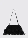 Alberta Ferretti Satin Clutch Adorned With Beaded Embellishments And Shoulder Strap In Black