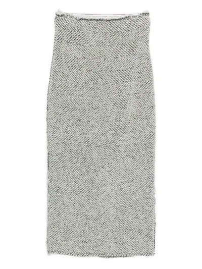 Alberta Ferretti Herringbone-pattern Wool Skirt In Gray