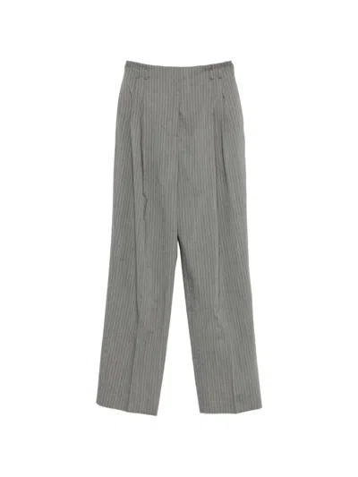 Alberta Ferretti Herringbone-pattern Belt-loop Trousers In Gray