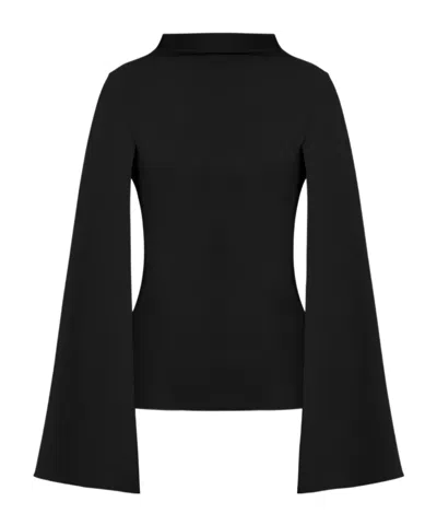 Alberta Ferretti High-neck Cape-sleeved Top In Black