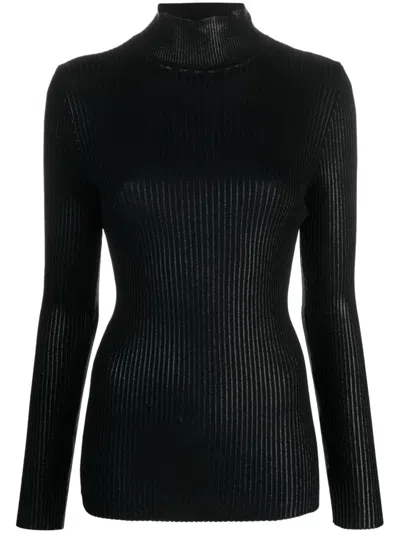 Alberta Ferretti High-neck Ribbed-knit Jumper In Black