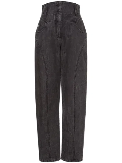 Alberta Ferretti High Waist Denim Straight Jeans In 深灰色