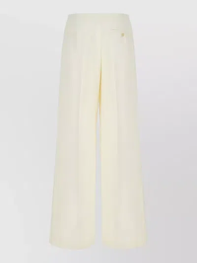 Alberta Ferretti High Waist Pants Button Detail Wide Leg In White