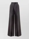 Alberta Ferretti High Waist Pleated Satin Wide-leg Trousers In Black