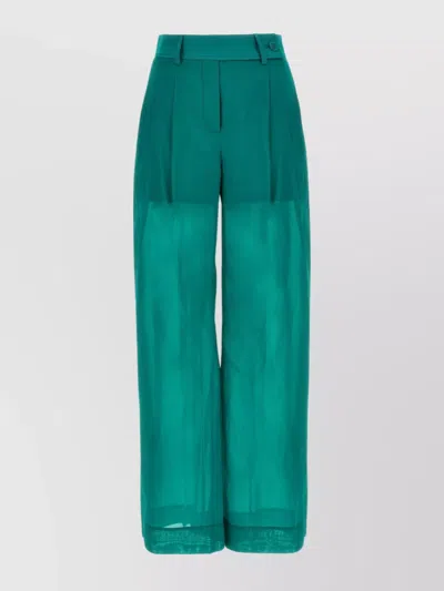 Alberta Ferretti High Waist Pleated Sheer Fabric Trousers In Green