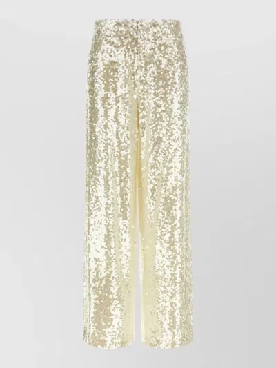 Alberta Ferretti High Waist Sequin Wide Leg Trousers In Brown