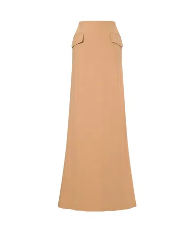 Alberta Ferretti High-waist Straight-hem Satin Long Skirt In Nude