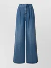 Alberta Ferretti High Waist Wide Leg Trousers With Pleats In Blue