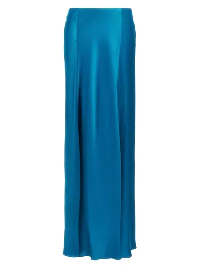 Alberta Ferretti High-waisted Flared Blue Satin Skirt In White
