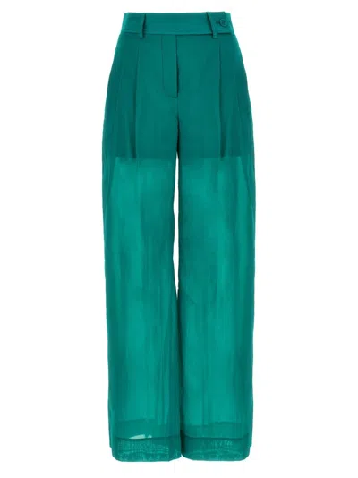Alberta Ferretti High Waist Pleated Sheer Fabric Trousers In Green
