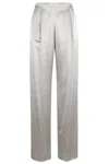 Alberta Ferretti High-waisted Satin Trousers With Pleats And Side Zip In Gray