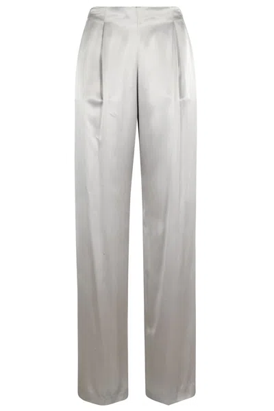 Alberta Ferretti High-waisted Satin Trousers With Pleats And Side Zip In Gray