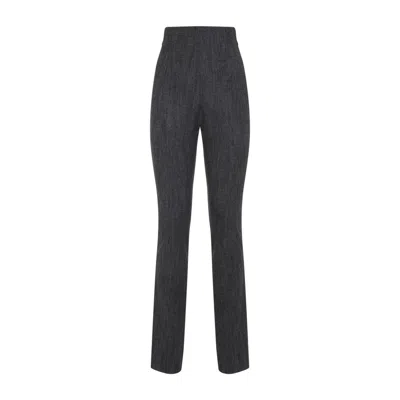 Alberta Ferretti High-waisted Straight-leg Pants In Textured Wool Blend In Black