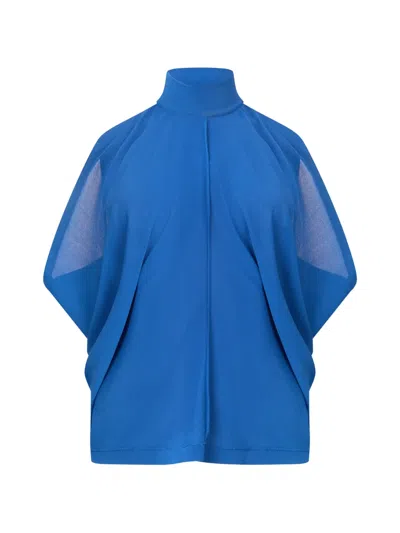 Alberta Ferretti High-neck Flared Blouse In Blue