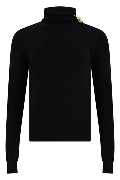 Alberta Ferretti High-neck Wool-silk-cashmere Sweater In Black
