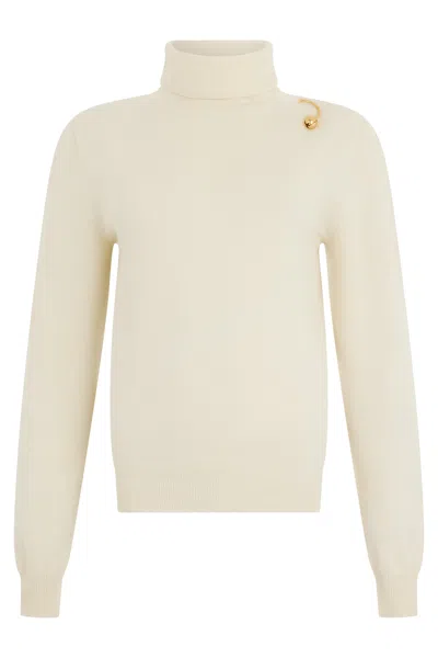 Alberta Ferretti High-neck Wool-silk-cashmere Sweater In Neutral