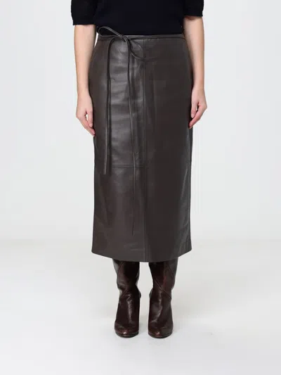 Alberta Ferretti High-waisted Midi Pencil Skirt In Sheepskin Leather In Brown