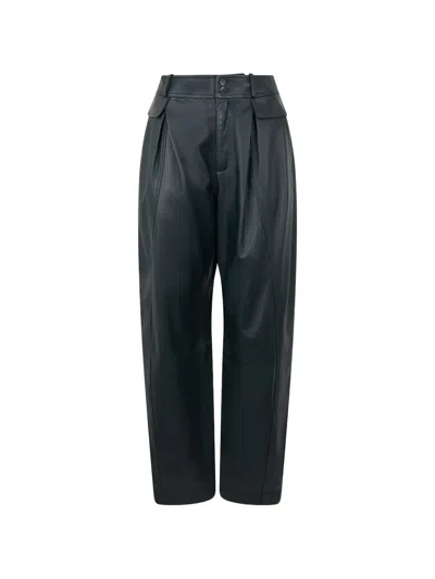 Alberta Ferretti High-waisted Pleated Leather Trousers In Blue