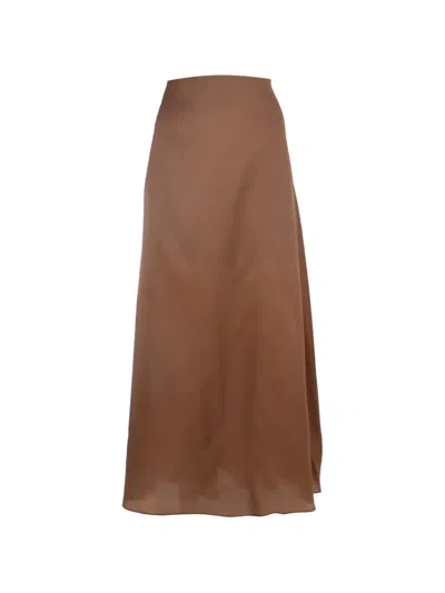 Alberta Ferretti High-waisted Satin-finish Skirt In Brown