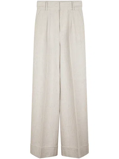 Alberta Ferretti High-waisted Wide-leg Trousers With Tailored Fit In Neutral