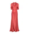 Alberta Ferretti Coral Satin Evening Dress With Cut-out Detail In Red