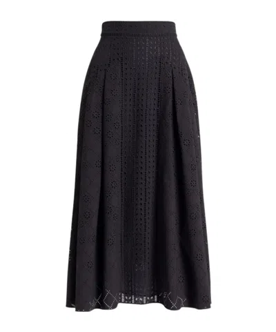 Alberta Ferretti Hollow-out Embroidered Midi Skirt In Black