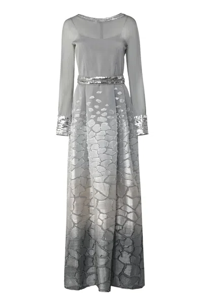 Alberta Ferretti Embellished-belt Maxi Dress In Gray