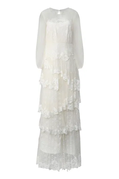 Alberta Ferretti I Live In Silk With Lace Inserts. In Multi